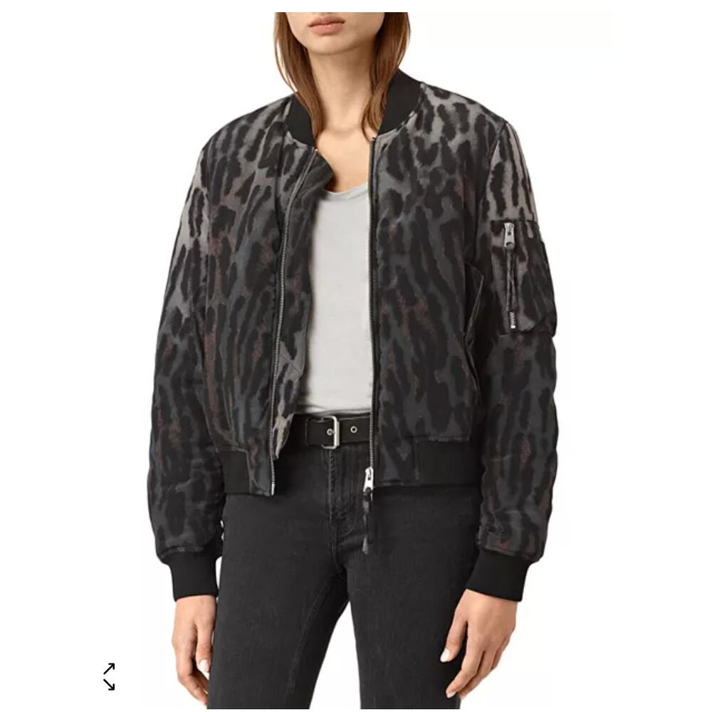 ALLSAINTS Sinai Leopard Print Silk Bomber Jacket Womens Small